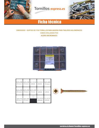 1 x Surtido de 1700 Tornillo madera aglomerado...