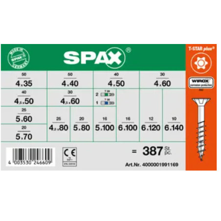 1 x Surtido de 364 Tornillo madera cabeza fresada/testa svasat T-STAR WIROX + 3 Punta
