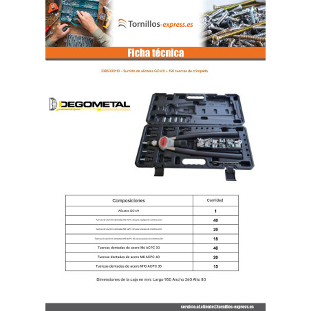 1 x Surtido de Alicates GO611 + 150 Tuercas Remachables DEGOMETAL
