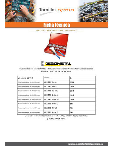 1 x Surtido de Alicates GO9600 + 100 Remache...