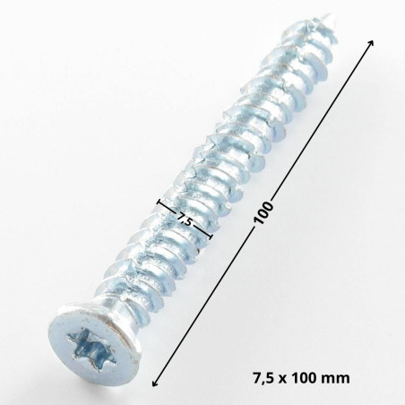 1 x Tornillo Hormigón cabeza fresada/testa svasat reducida 7.5X100 TORX T30 Acero cincado blanco