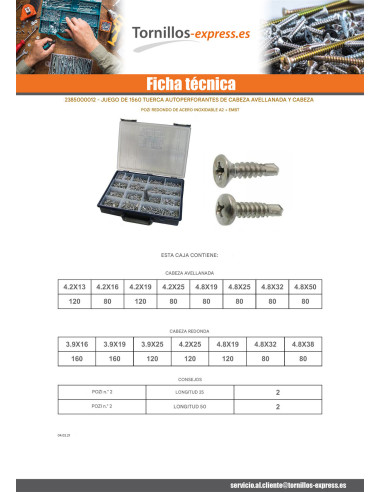 1 x Surtido de 1540 Tornillo autoperforante...