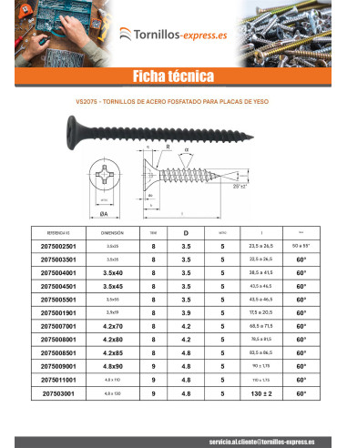 1 x Tornillo para placa de yeso Tornillo TTPC...