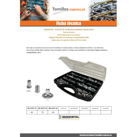 1 x Surtido de 500 Tuerca remachable Acero DEGOMETAL