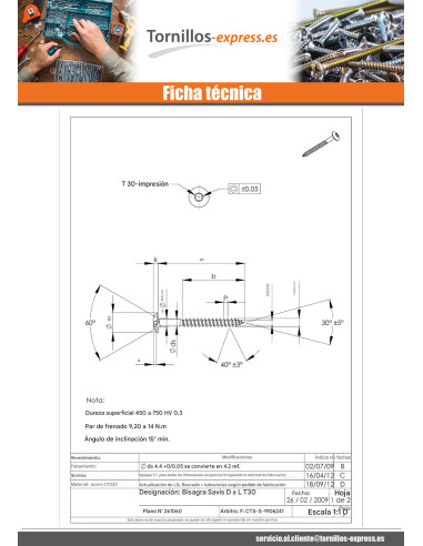 1 x Tornillo madera y aglomerado pernio 6X60...