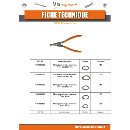 1 x Alicates Circlip interior Codo 45 grado longitud 175