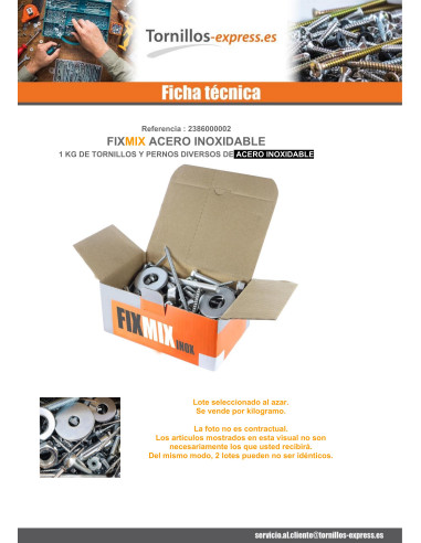 1 x KG de TORNILLOS MISCELÁNEAS en Inox FIXMIX