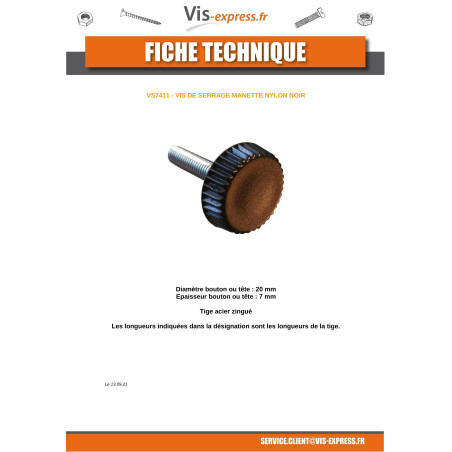 1 x Punta Ajuste nylon nero M6X48 diámetro de cabeza: 20