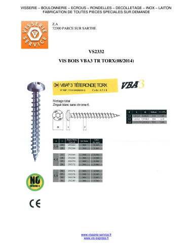 1 x Tornillo madera aglomerado VBA3 cabeza...