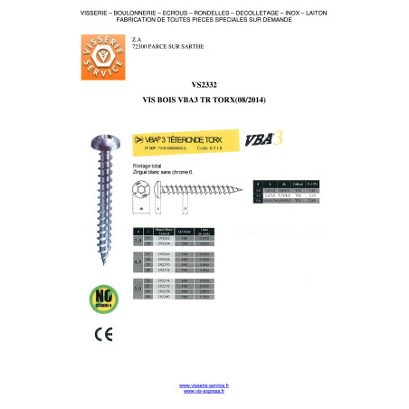 1 x Tornillo madera aglomerado VBA3 cabeza redonda TORX 5X40 TORX T20 Acero cincado blanco