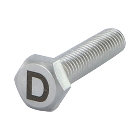 1 x Tornillo metales cabeza hexagonal 8X35 Inoxidable A4 con grabado de letras "D"