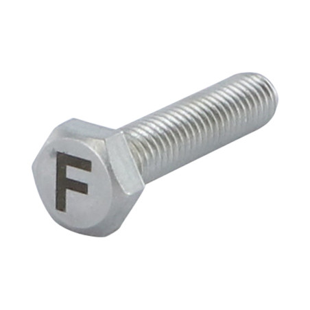 1 x Tornillo metales cabeza hexagonal 8X35 Inoxidable A4 con grabado de letras "F"