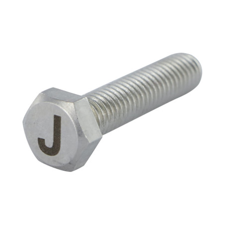 1 x Tornillo metales cabeza hexagonal 8X35 Inoxidable A4 con grabado de letras "J"