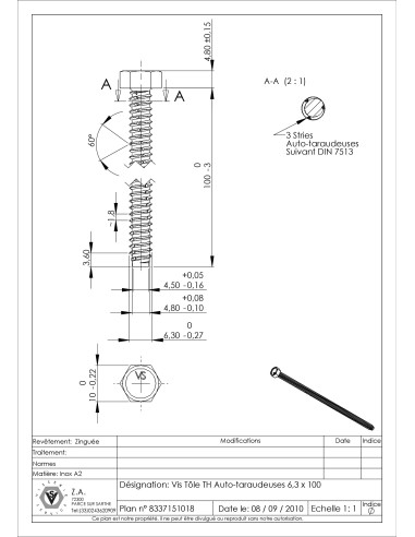 1 x Tornillo chapa autorroscante cabeza...