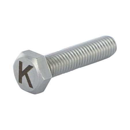 1 x Tornillo metales cabeza hexagonal 8X35 Inoxidable A4 con grabado de letras "K"