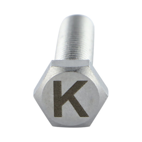 1 x Tornillo metales cabeza hexagonal 8X35 Inoxidable A4 con grabado de letras "K"