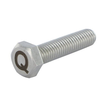 1 x Tornillo metales cabeza hexagonal 8X35 Inoxidable A4 con grabado de letras "Q"