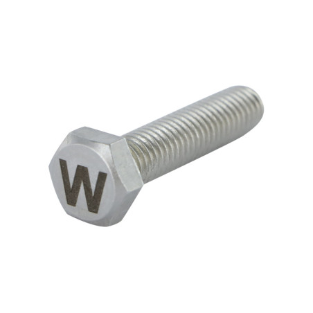 1 x Tornillo metales cabeza hexagonal 8X35 Inoxidable A4 con grabado de letras "W"