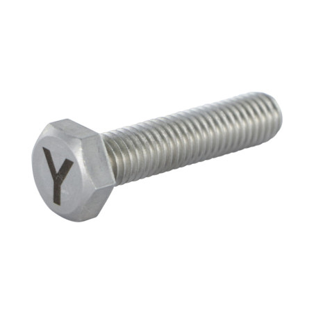 1 x Tornillo metales cabeza hexagonal 8X35 Inoxidable A4 con grabado de letras "Y"