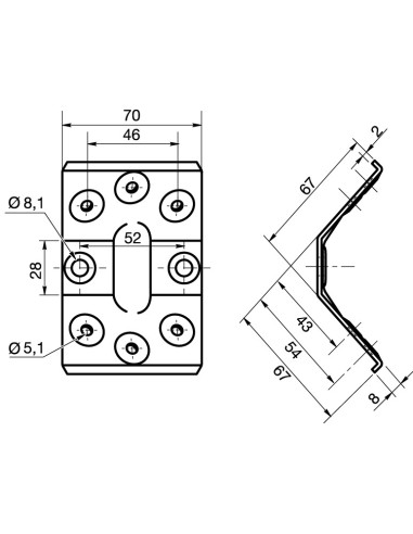 1 x Herraje para mesa 8 agujeros Acero cincado...