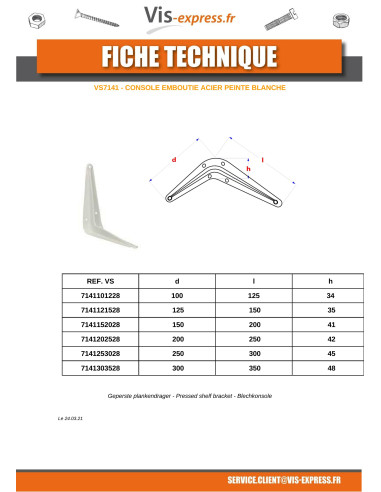 1 x Escuadra Estante Acero bruto blanco 100X125X34
