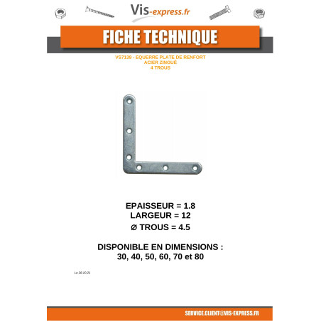 1 x Escuadra plano refuerzo punta REDONDO 60X60X12 Acero cincado blanco